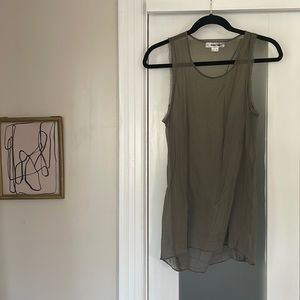 Helmut Lang Army Green Cotton/Silk Sheer Raw Edge Blouse Sz.S